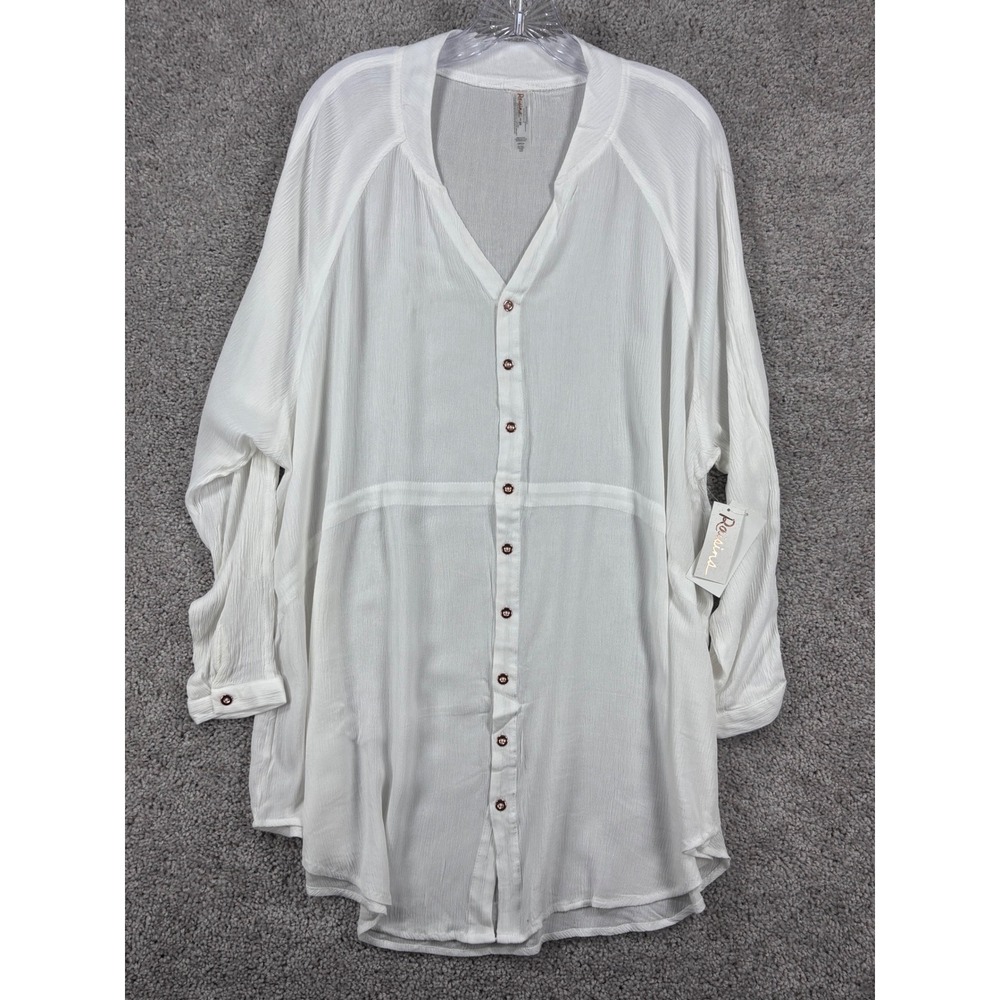 Raisins Belize Beach Cover Up White Rayon Button Front Shirt Dress J710071 Small